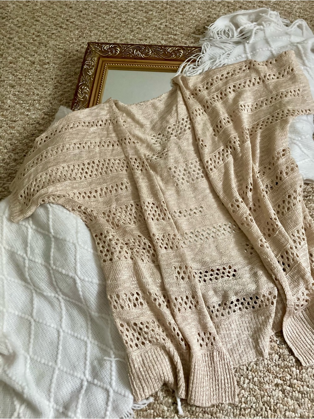 Neutral Beige Open-Knit Women’s Sweater